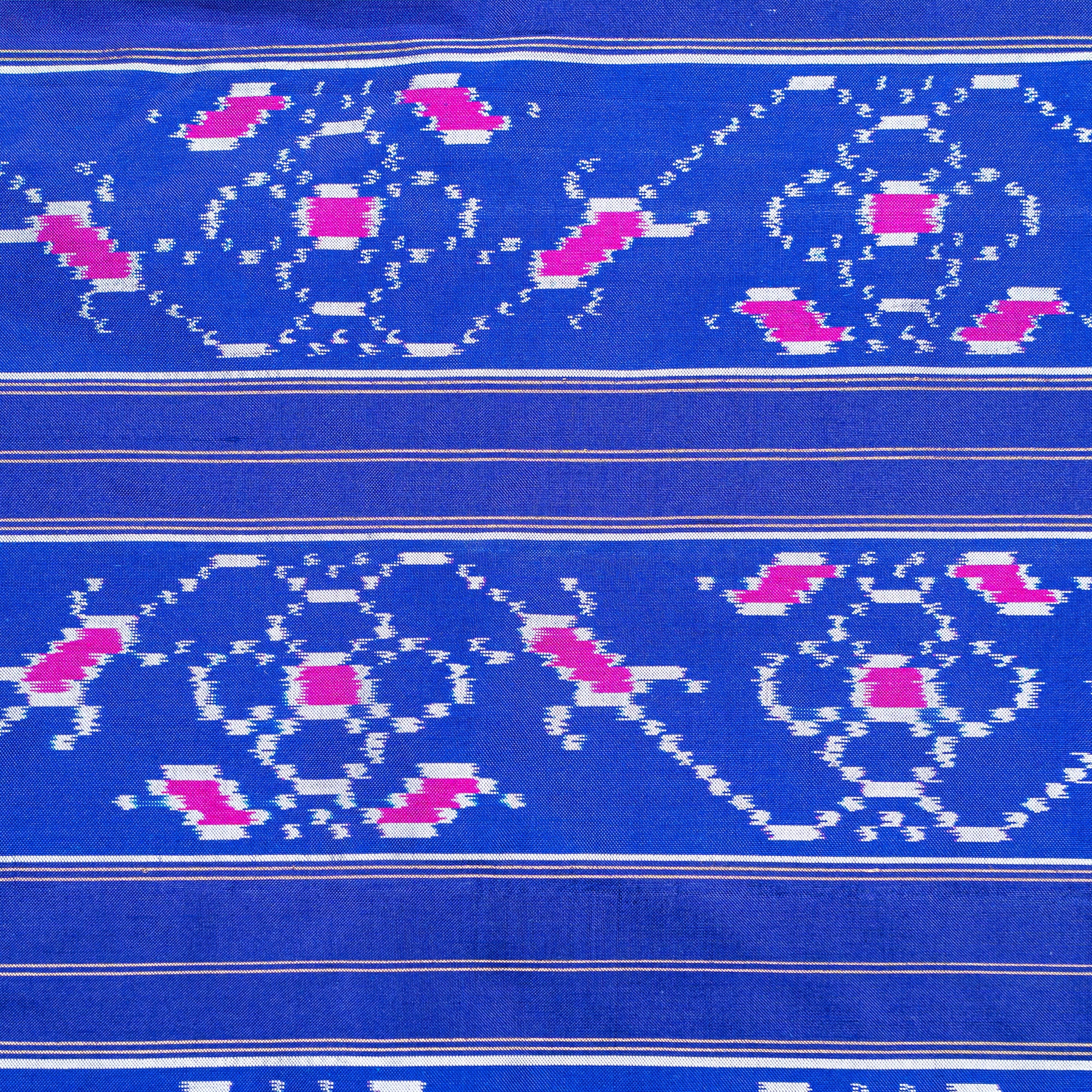 Ikatan Navy Blue &amp; Pink Mulberry Silk Pochampally Ikat Saree Ikatan