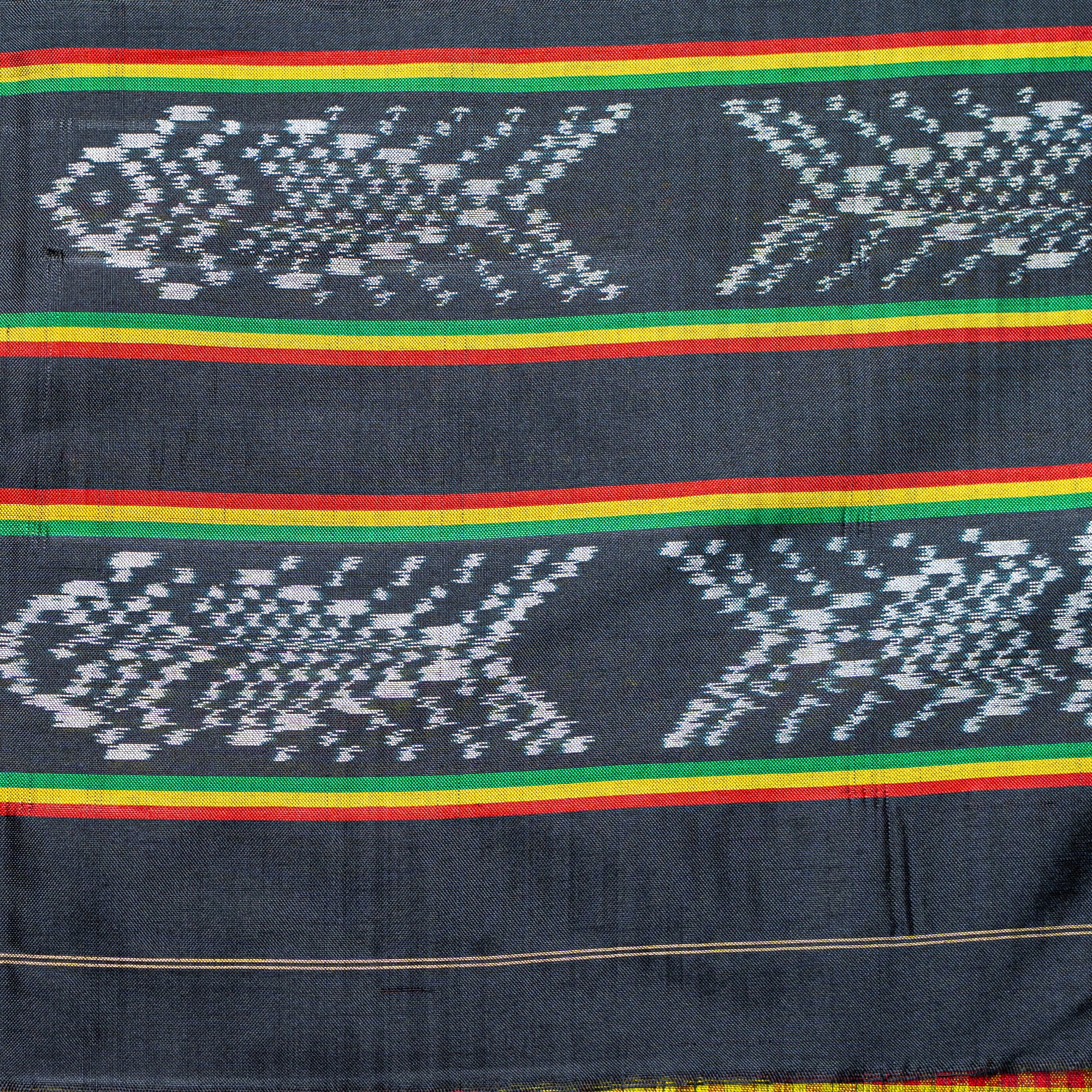 Ikatan Yellow &amp; Black Mulberry Silk Ikat Saree Ikatan