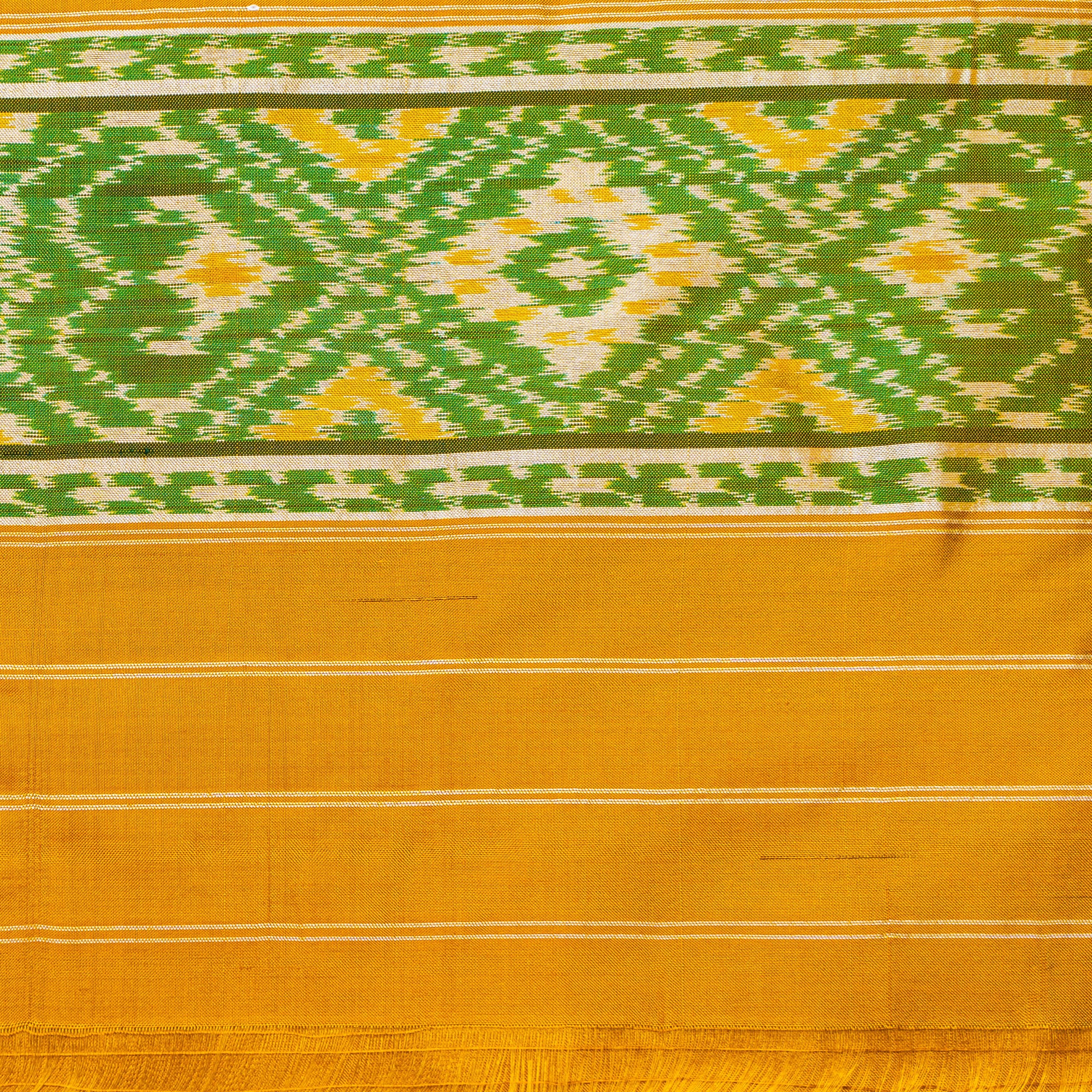 Ikatan Yellow &amp; Orange Mulberry Silk Pochampally Ikat Saree Ikatan
