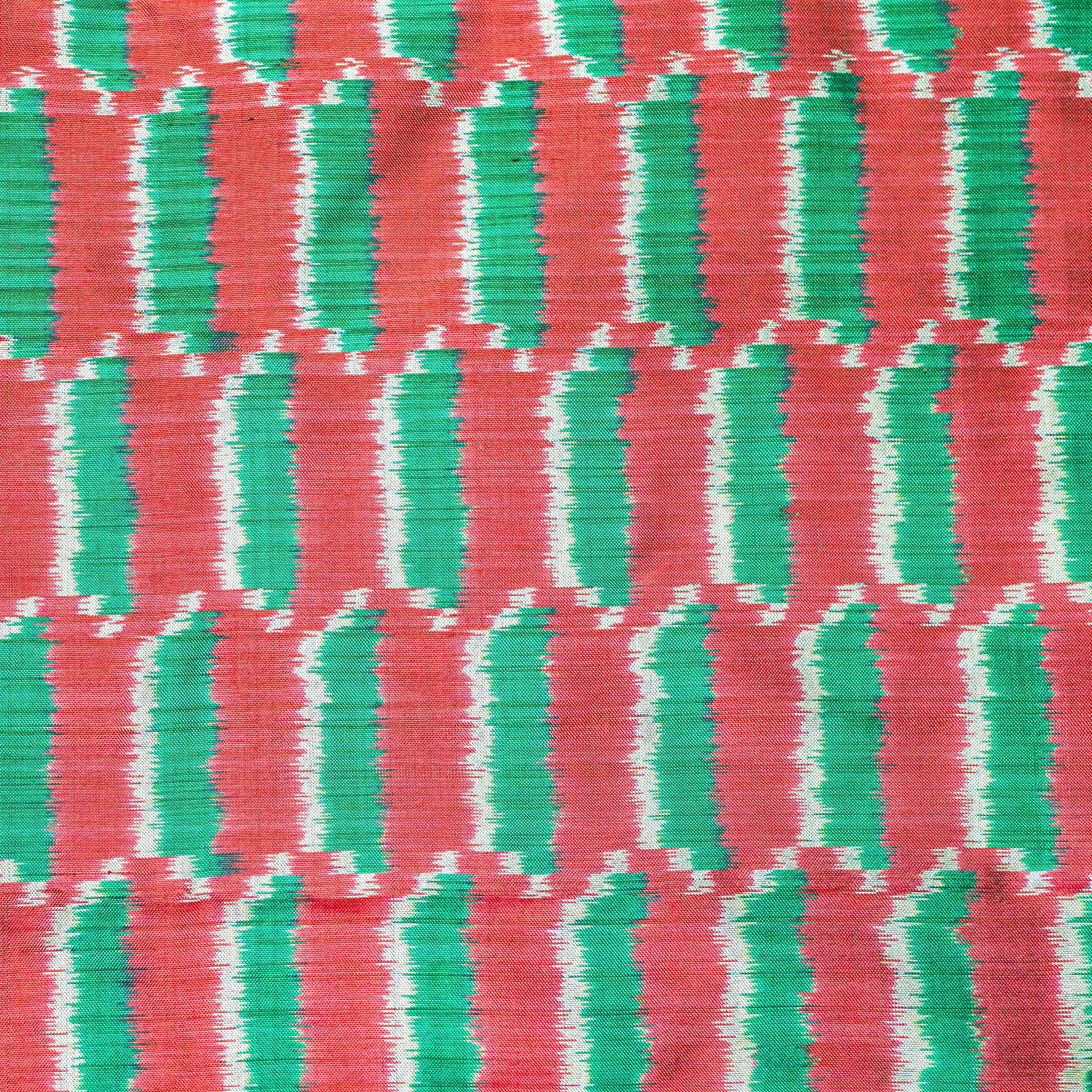 Ikatan Green & Red Mulberry Silk Pochampally Ikat Saree Ikatan