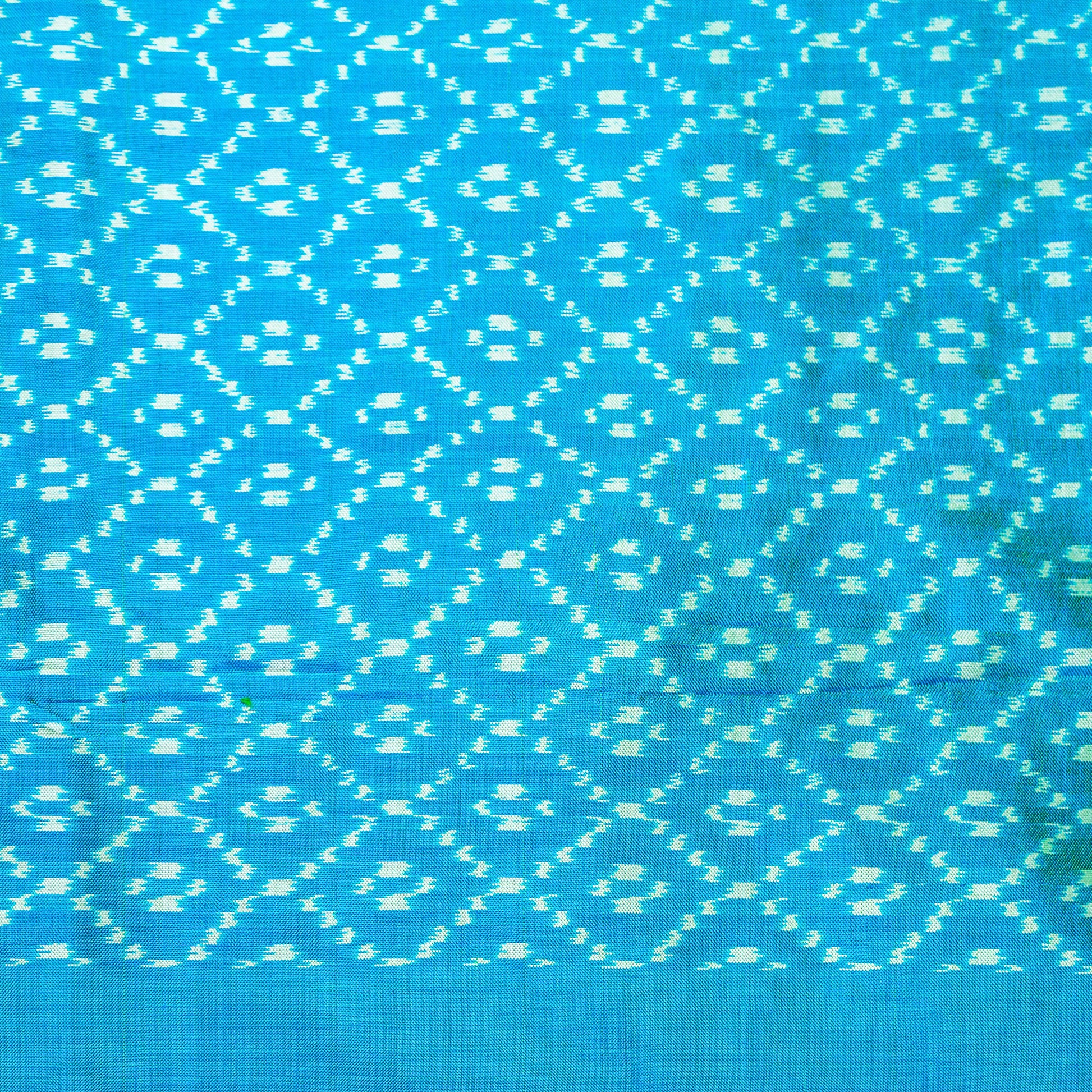 Ikatan Blue & Green Mulberry Silk Pochampally Ikat Saree Ikatan