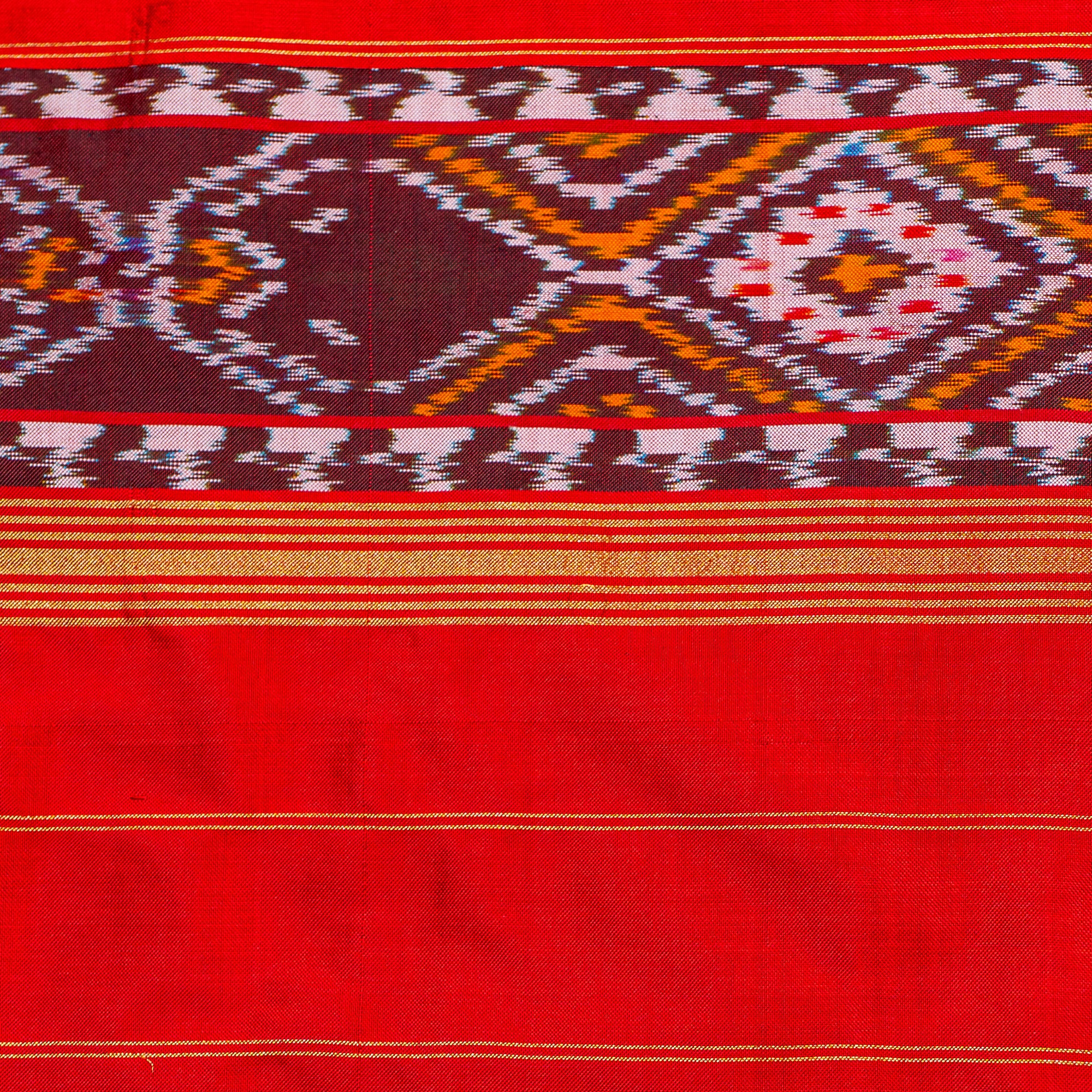 Ikatan Green &amp; Red Mulberry Silk Patola Ikat Saree Ikatan