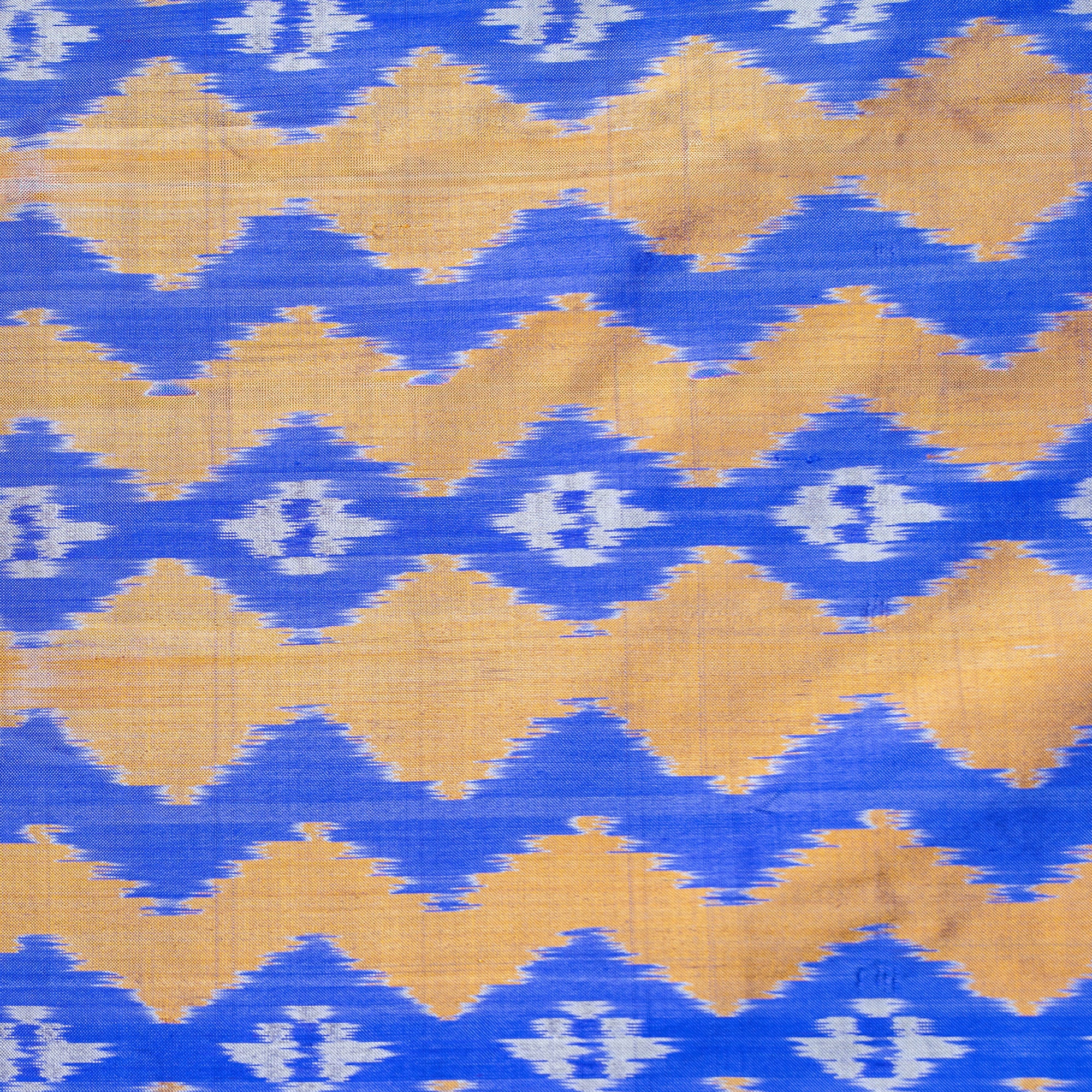 Ikatan Iris Purple &amp; Yellow Mulberry Silk Pochampally Ikat Saree Ikatan