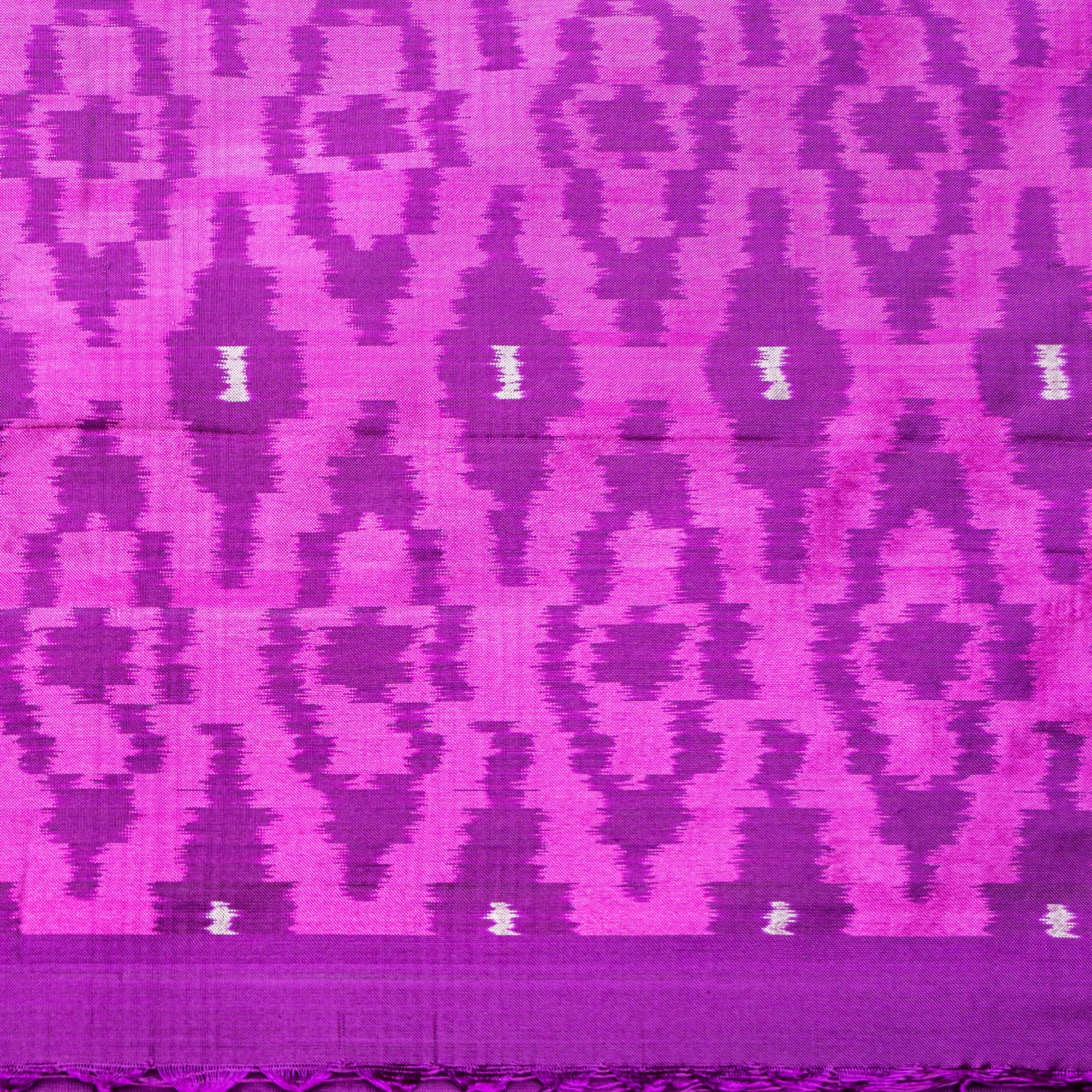 Ikatan Orange &amp; Purple Mulberry Silk Pochampally Ikat Saree Ikatan