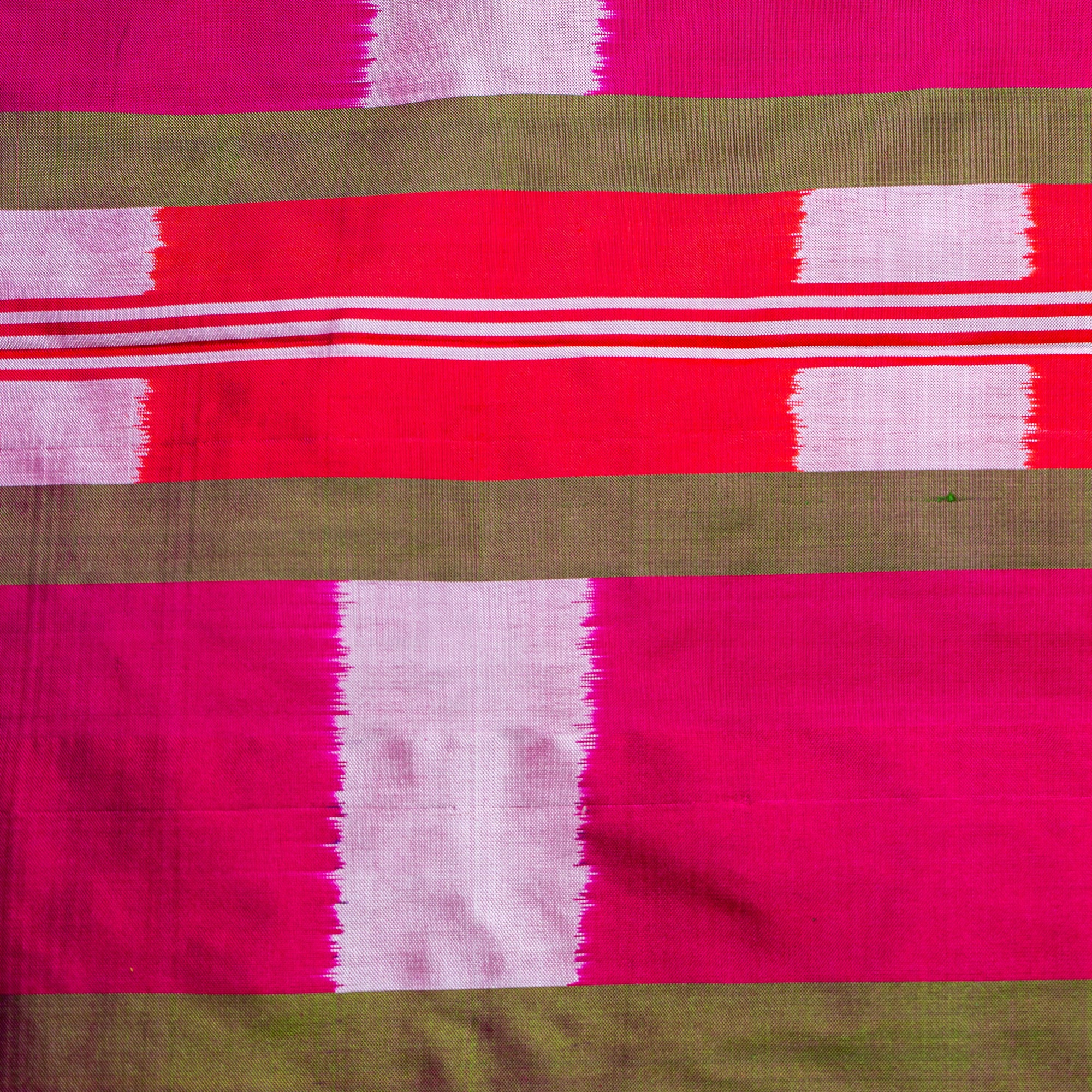 Ikatan Sage Green &amp; Dark Pink Mulberry Silk Pochampally Ikat Saree