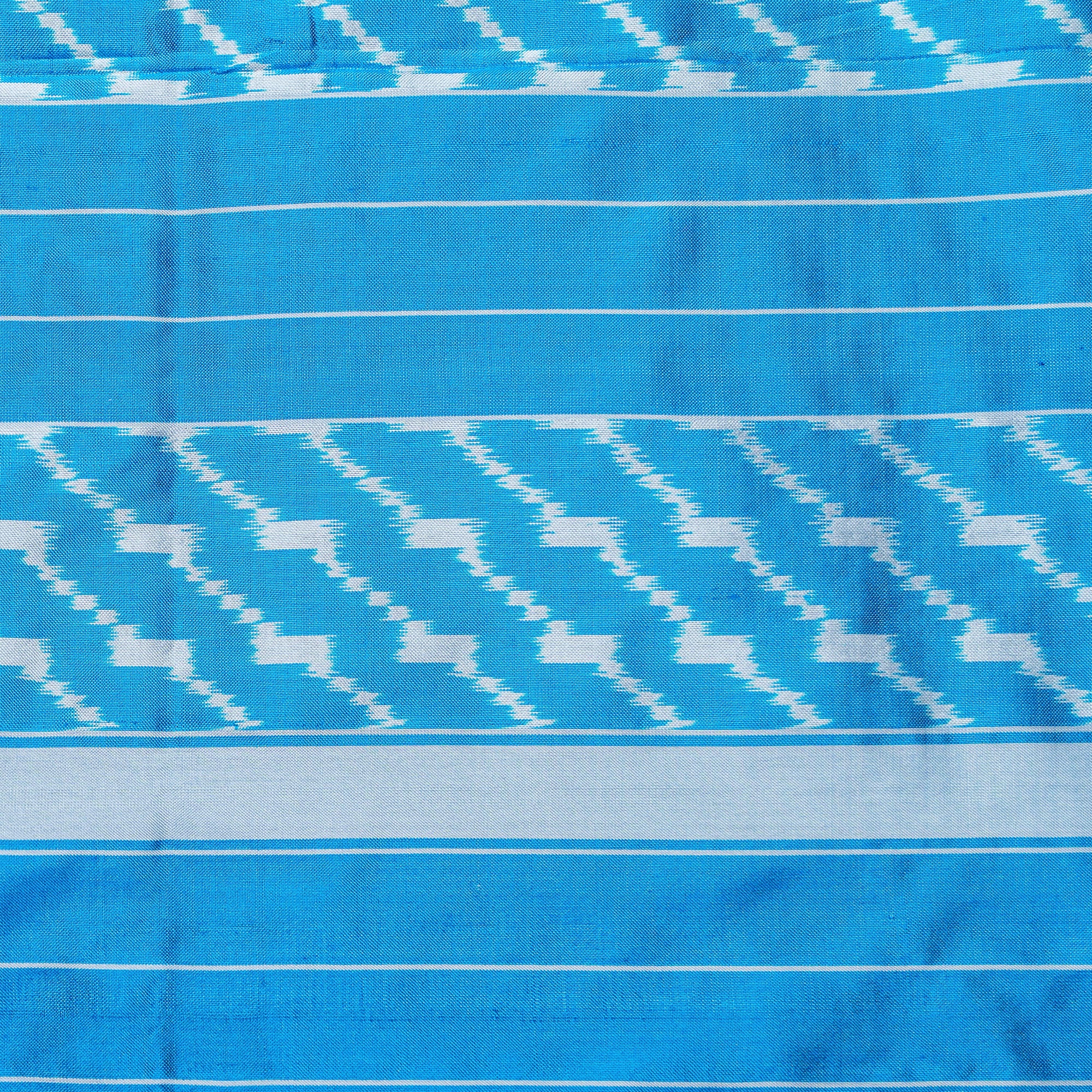 Ikatan Ice Blue &amp; White Mulberry Silk Ikat Saree Ikatan