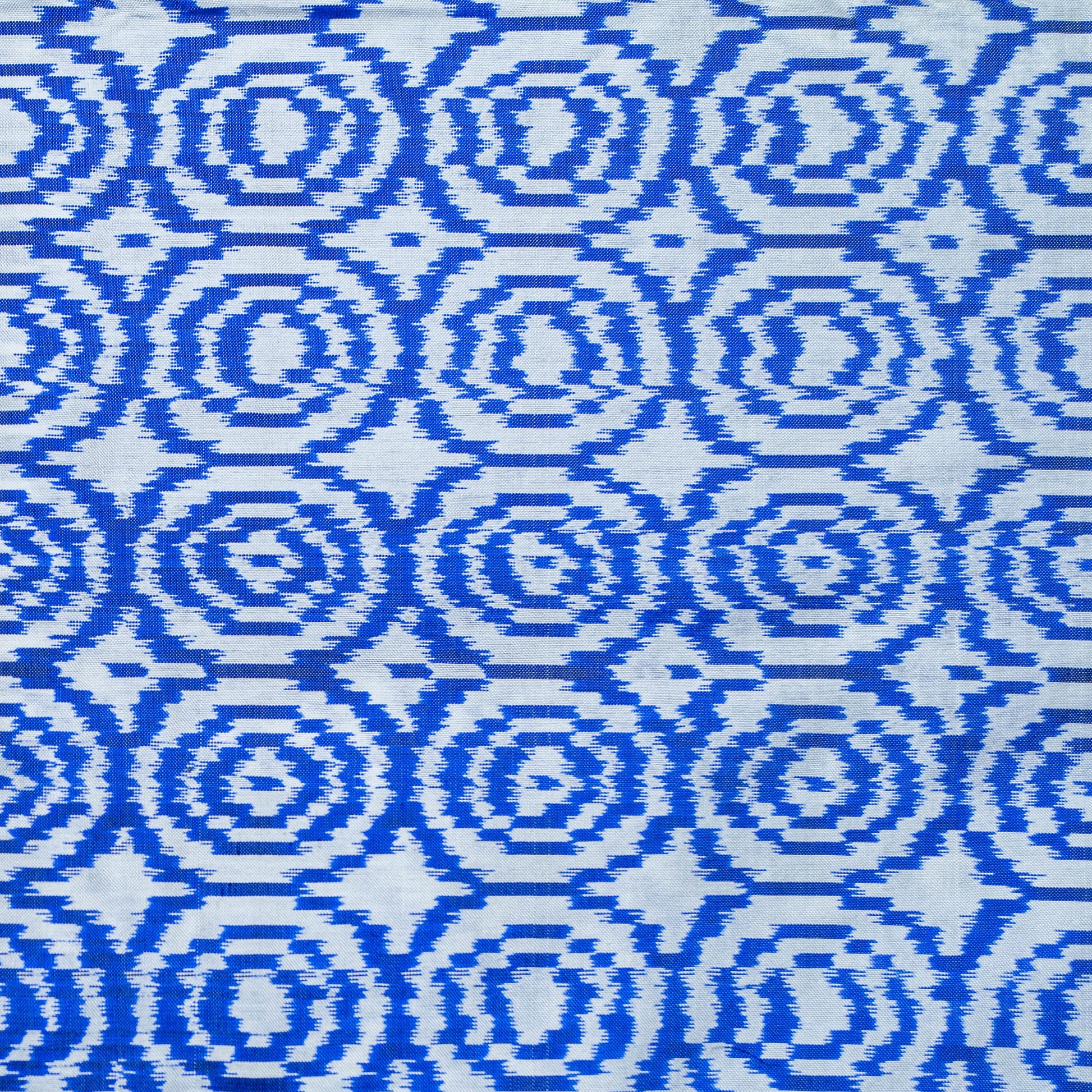 Ikatan Blue & White Mulberry Silk Pochampally Ikat Saree Ikatan