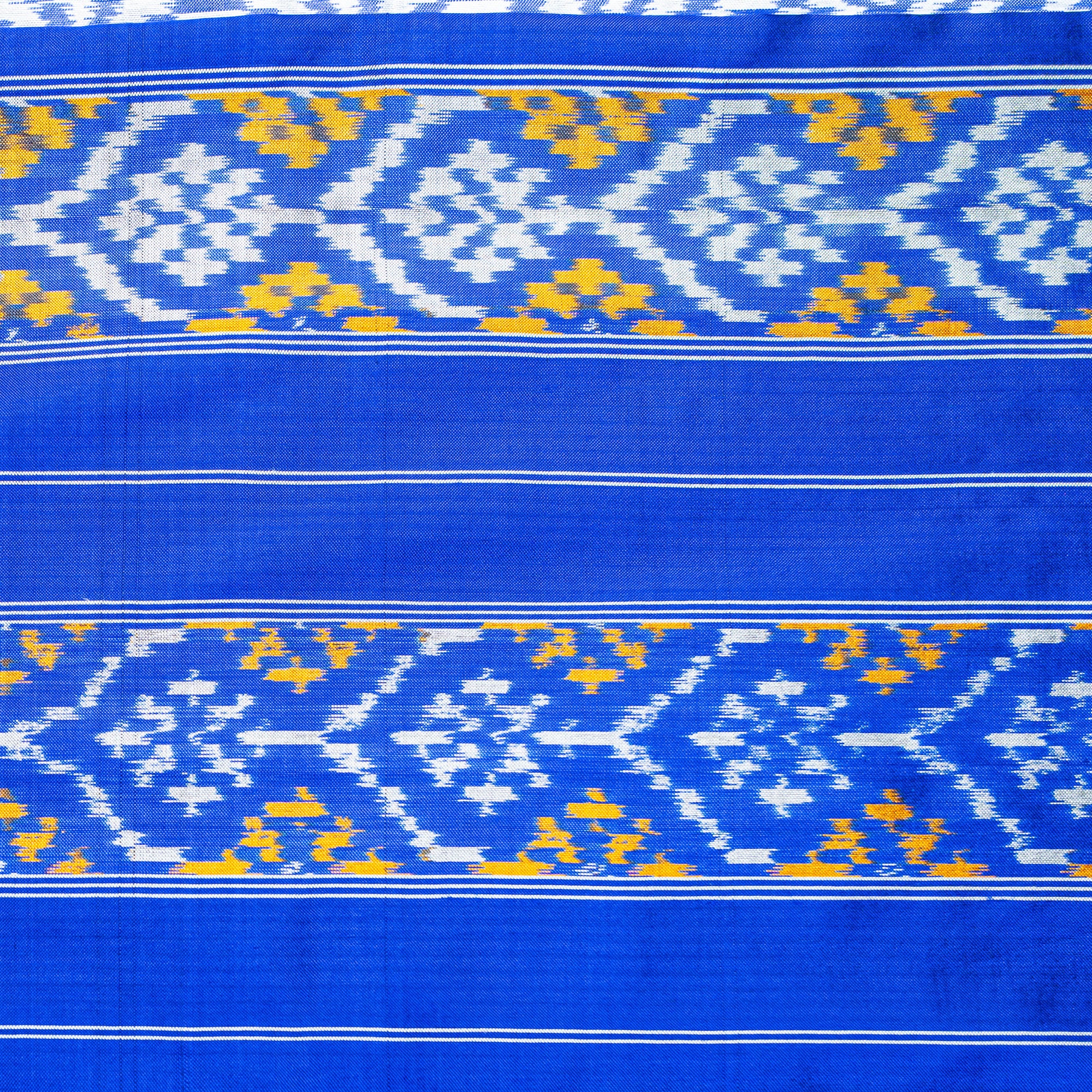 Ikatan Blue &amp; White Mulberry Silk Pochampally Ikat Saree