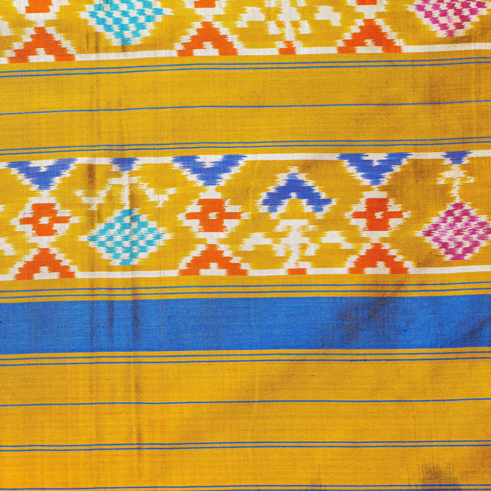 Ikatan Brown &amp; Yellow Mulberry Silk Saree Ikatan