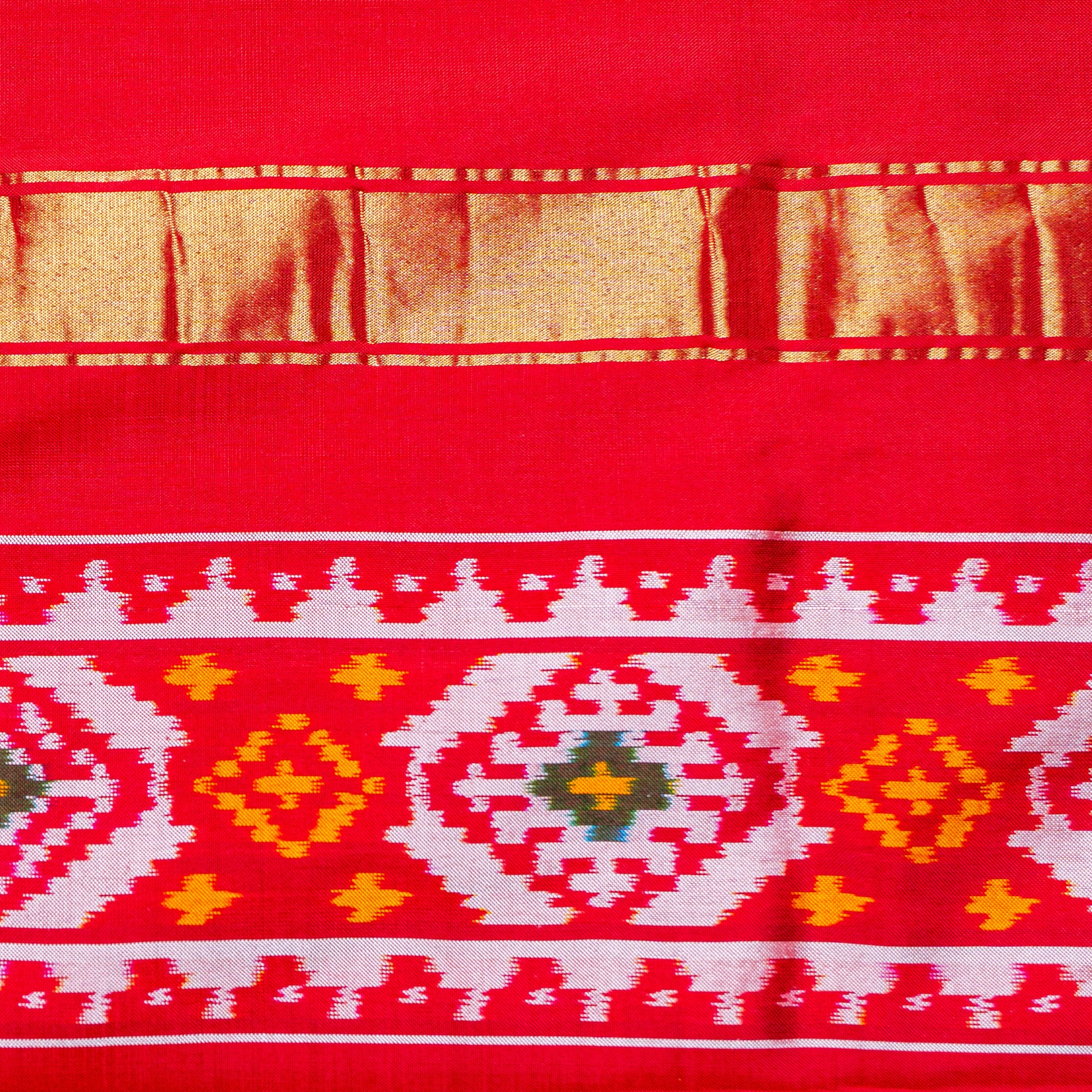 Ikatan Light Red & Yellow Mulberry Silk Odisha Ikat Saree Ikatan