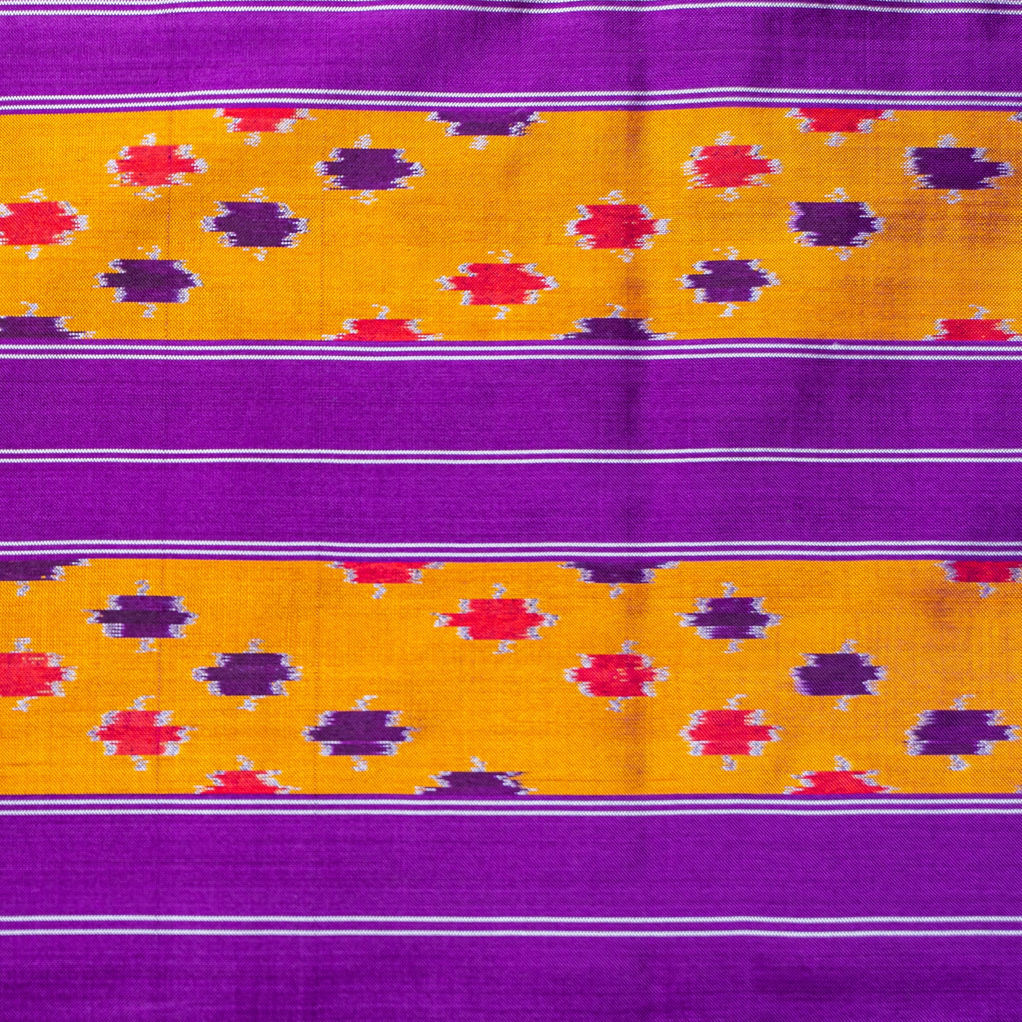 Ikatan Yellow &amp; Purple Mulberry Silk Odisha Ikat Saree Ikatan