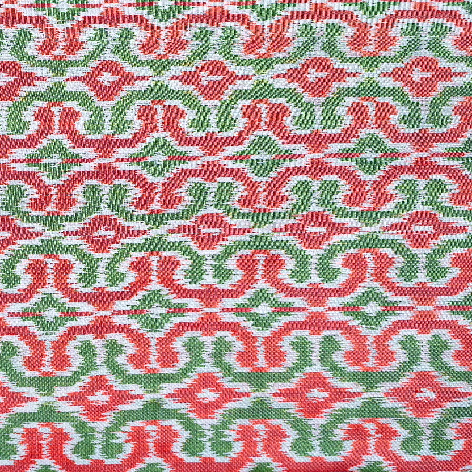 Bibhu Mohapatra Orange &amp; Green Mulberry Silk Pochampally Ikat Saree Ikatan