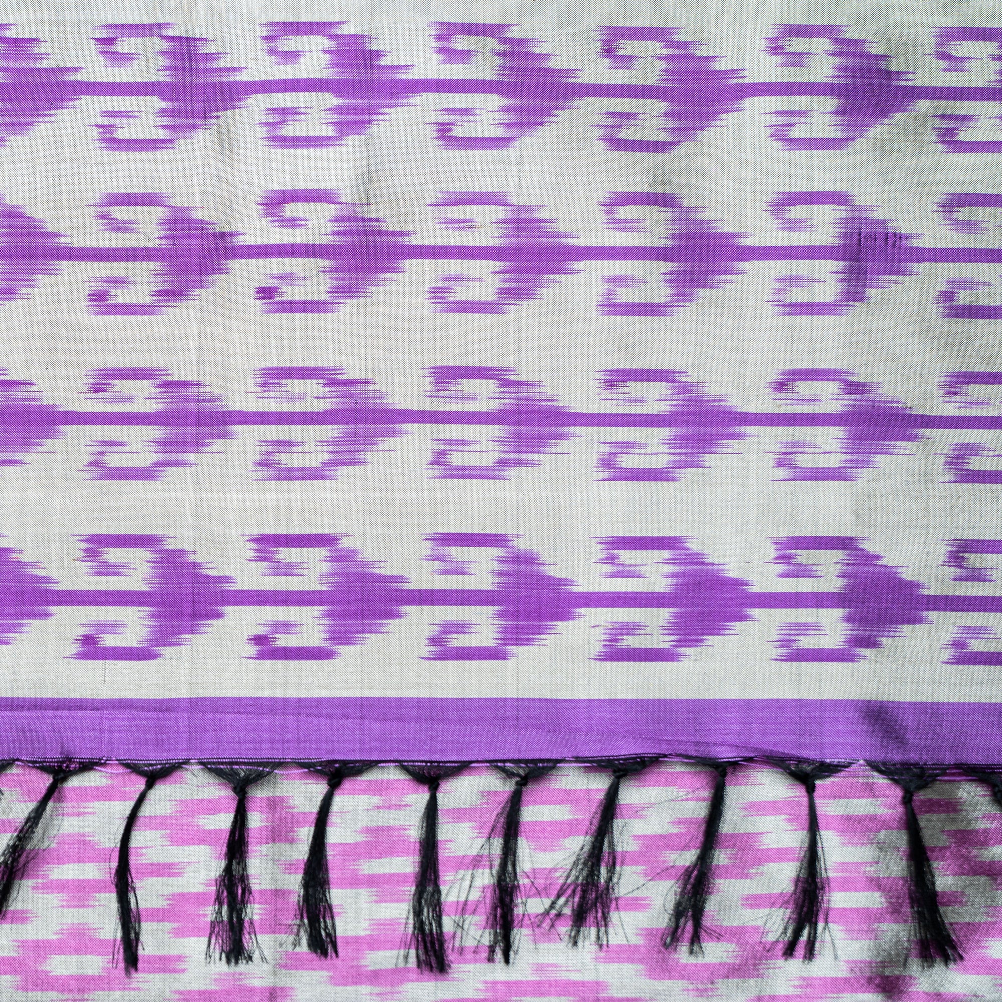 Bibhu Mohapatra Purple &amp; Silver Mulberry Silk Pochampally Ikat Saree