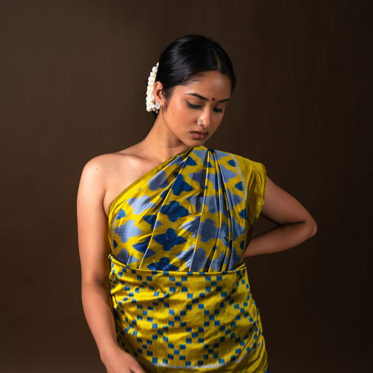 Bibhu Mohapatra Yellow & Blue Mulberry Silk Odisha Ikat Saree Ikatan