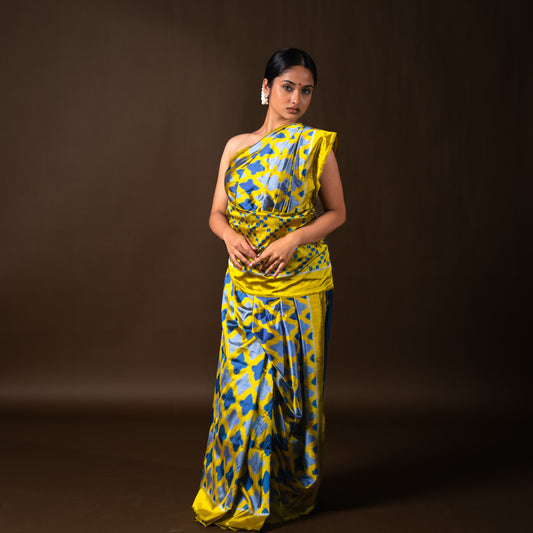 Bibhu Mohapatra Yellow & Blue Mulberry Silk Odisha Ikat Saree Ikatan