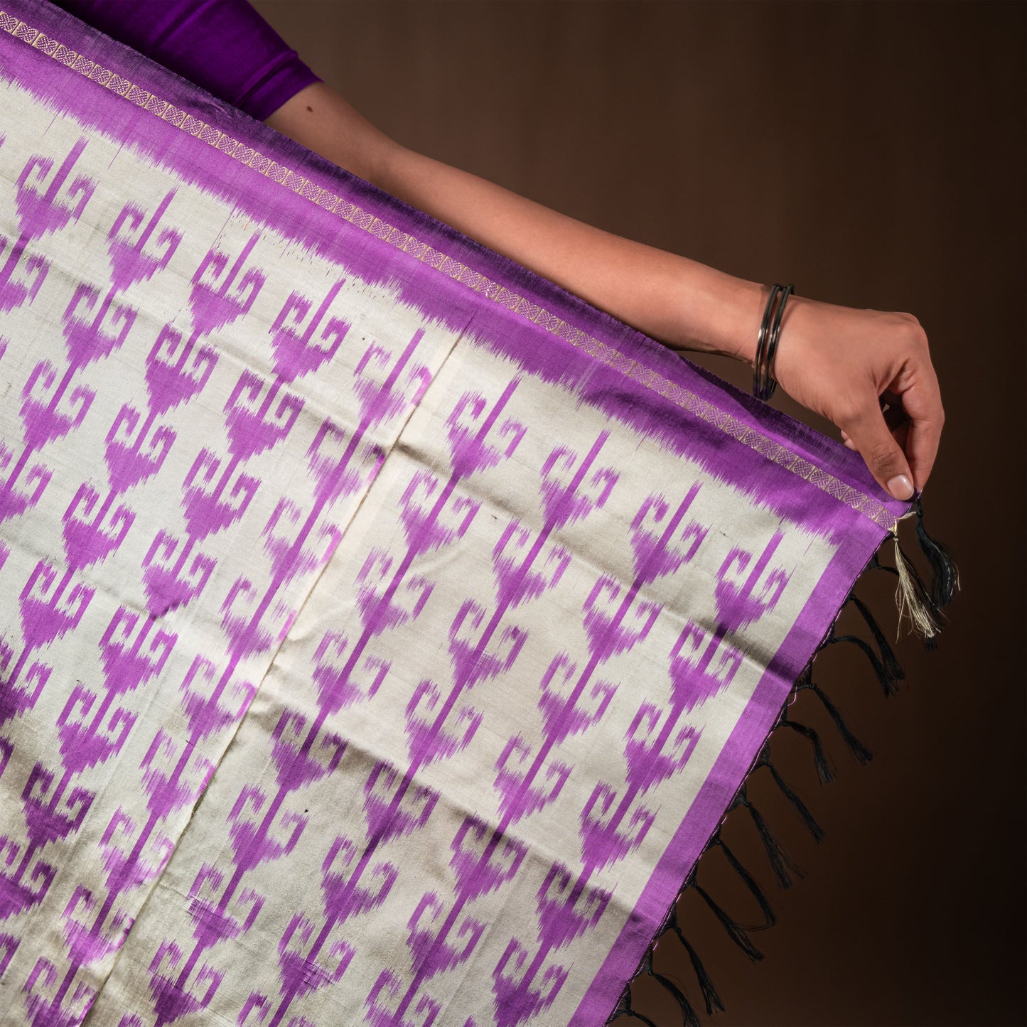 Bibhu Mohapatra Purple & Silver Mulberry Silk Pochampally Ikat Saree Ikatan