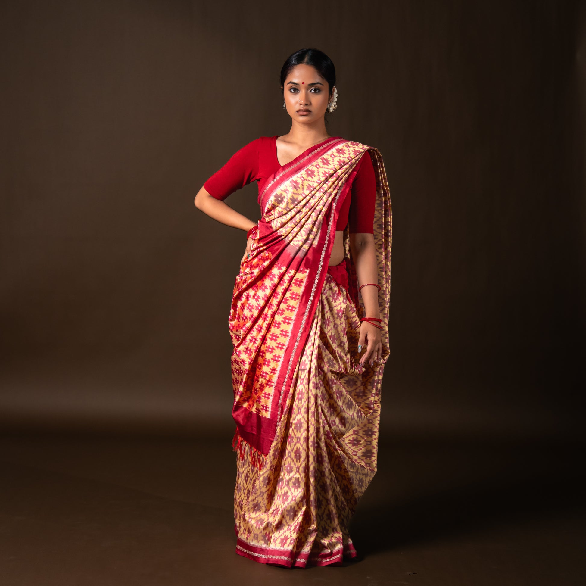 Bibhu Mohapatra Red & Yellow Mulberry Silk Odisha Ikat Saree Ikatan