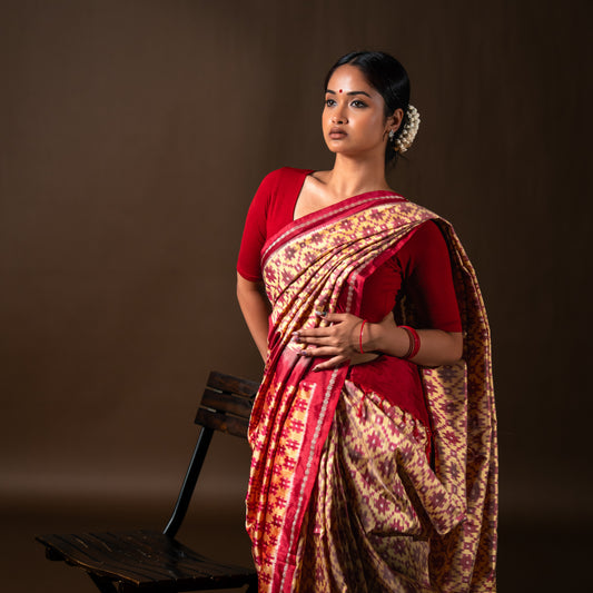 Bibhu Mohapatra Red & Yellow Mulberry Silk Odisha Ikat Saree Ikatan