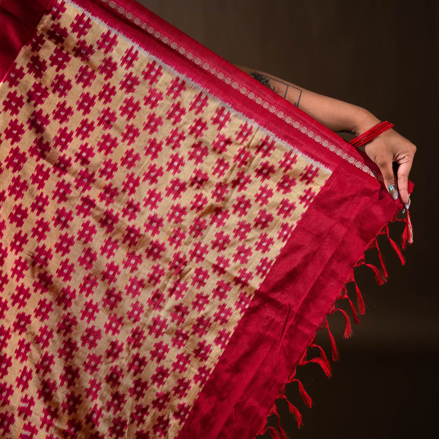 Bibhu Mohapatra Red & Yellow Mulberry Silk Odisha Ikat Saree Ikatan