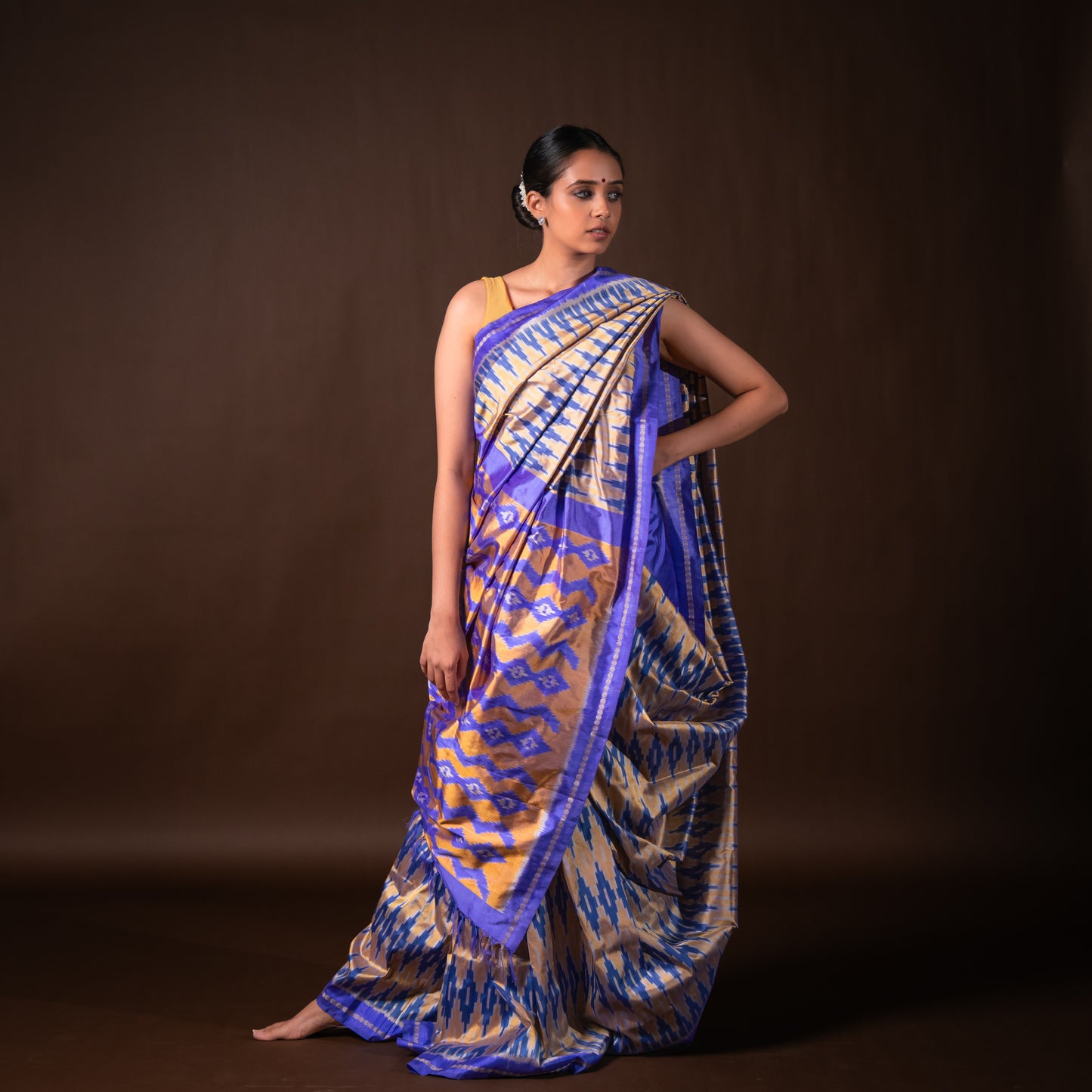Bibhu Mohapatra Iris Purple & Yellow Mulberry Silk Ikat Saree Ikatan