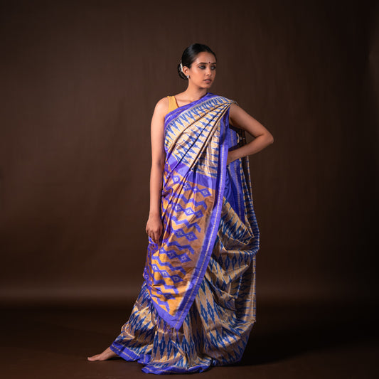 Bibhu Mohapatra Iris Purple & Yellow Mulberry Silk Ikat Saree Ikatan