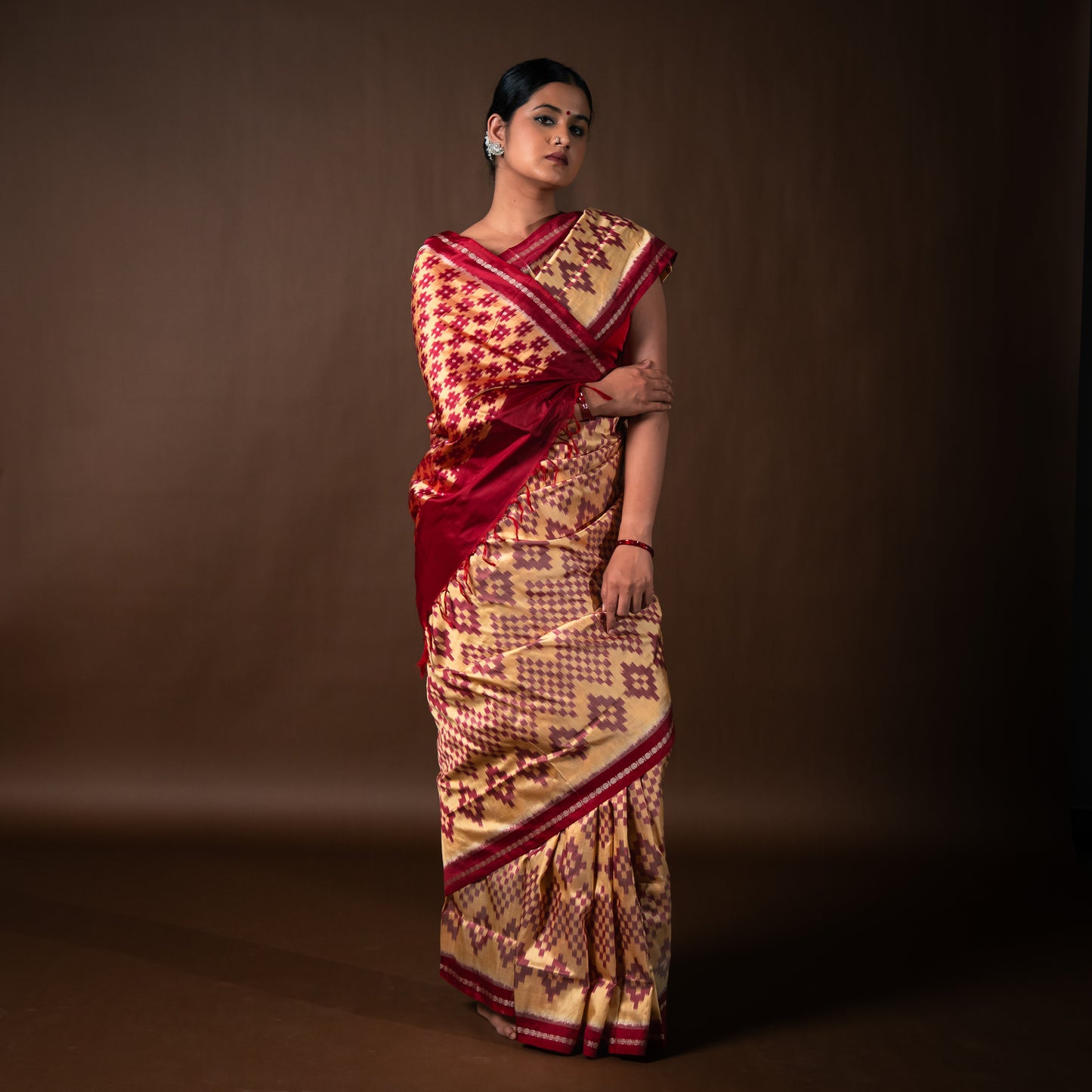Bibhu Mohapatra Red & Yellow Mulberry Silk Pochampally Ikat Saree Ikatan