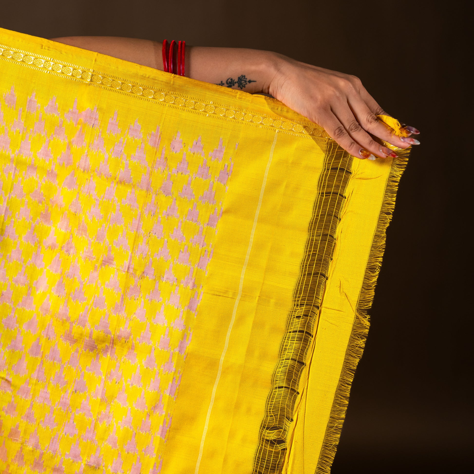 Bibhu Mohapatra Yellow & White Mulberry Silk Pochampally Ikat Saree Ikatan