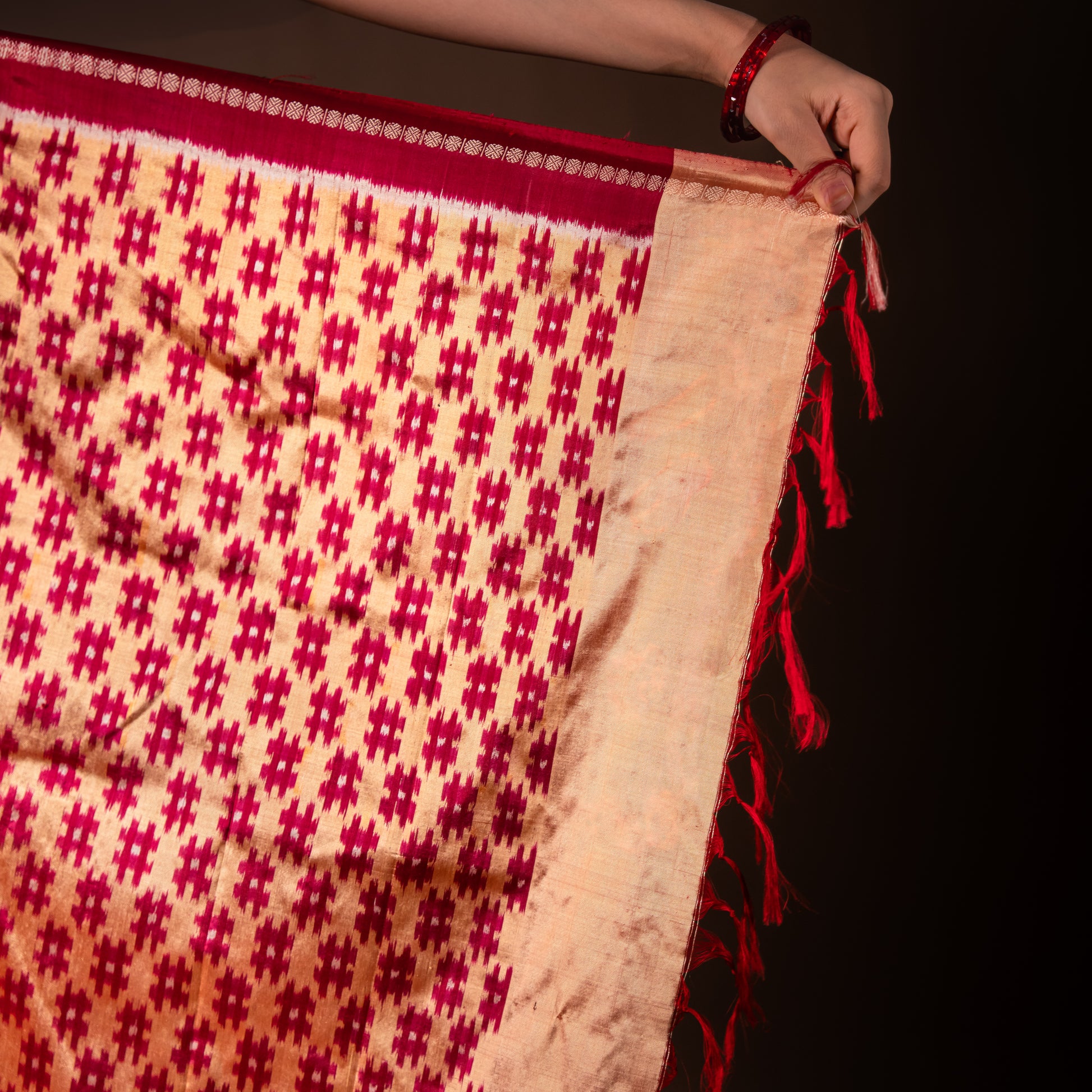 Bibhu Mohapatra Red & Yellow Mulberry Silk Pochampally Ikat Saree Ikatan