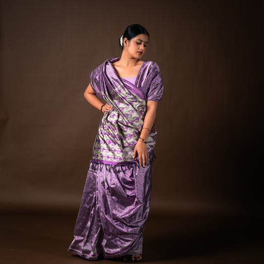 Bibhu Mohapatra Iris Purple with Silver Mulberry Silk Pochampally Ikat Saree Ikatan