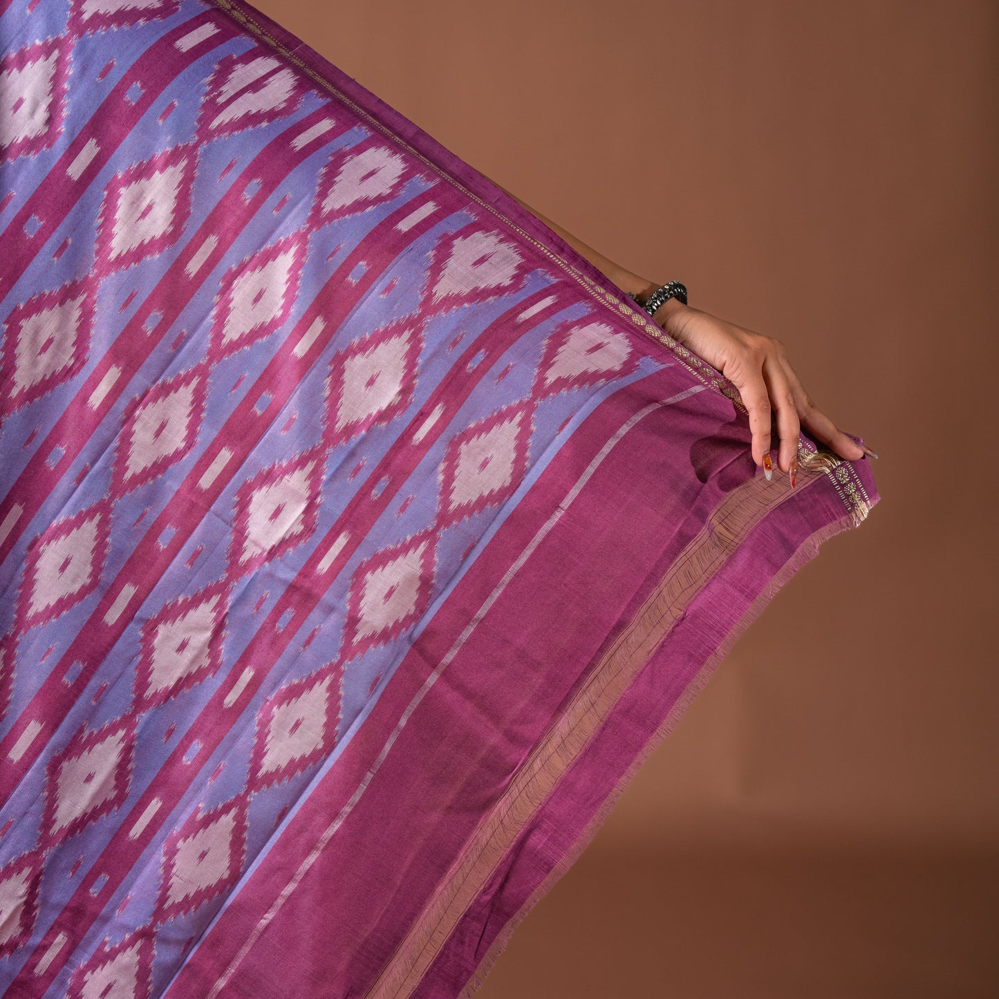 Bibhu Mohapatra Mauve & White Mulberry Silk Ikat Saree Ikatan