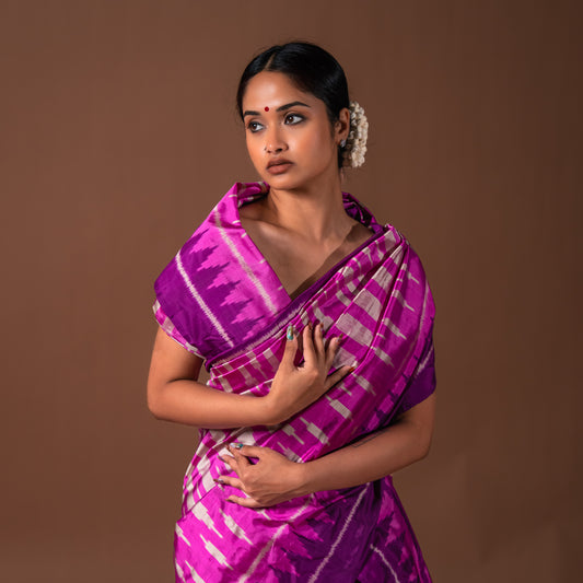 Bibhu Mohapatra Pink & Purple Mulberry Silk Odisha Ikat Saree Ikatan