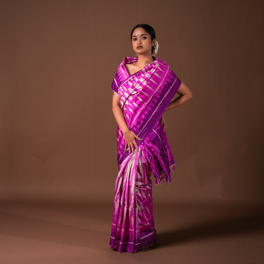 Bibhu Mohapatra Pink & Purple Mulberry Silk Odisha Ikat Saree Ikatan