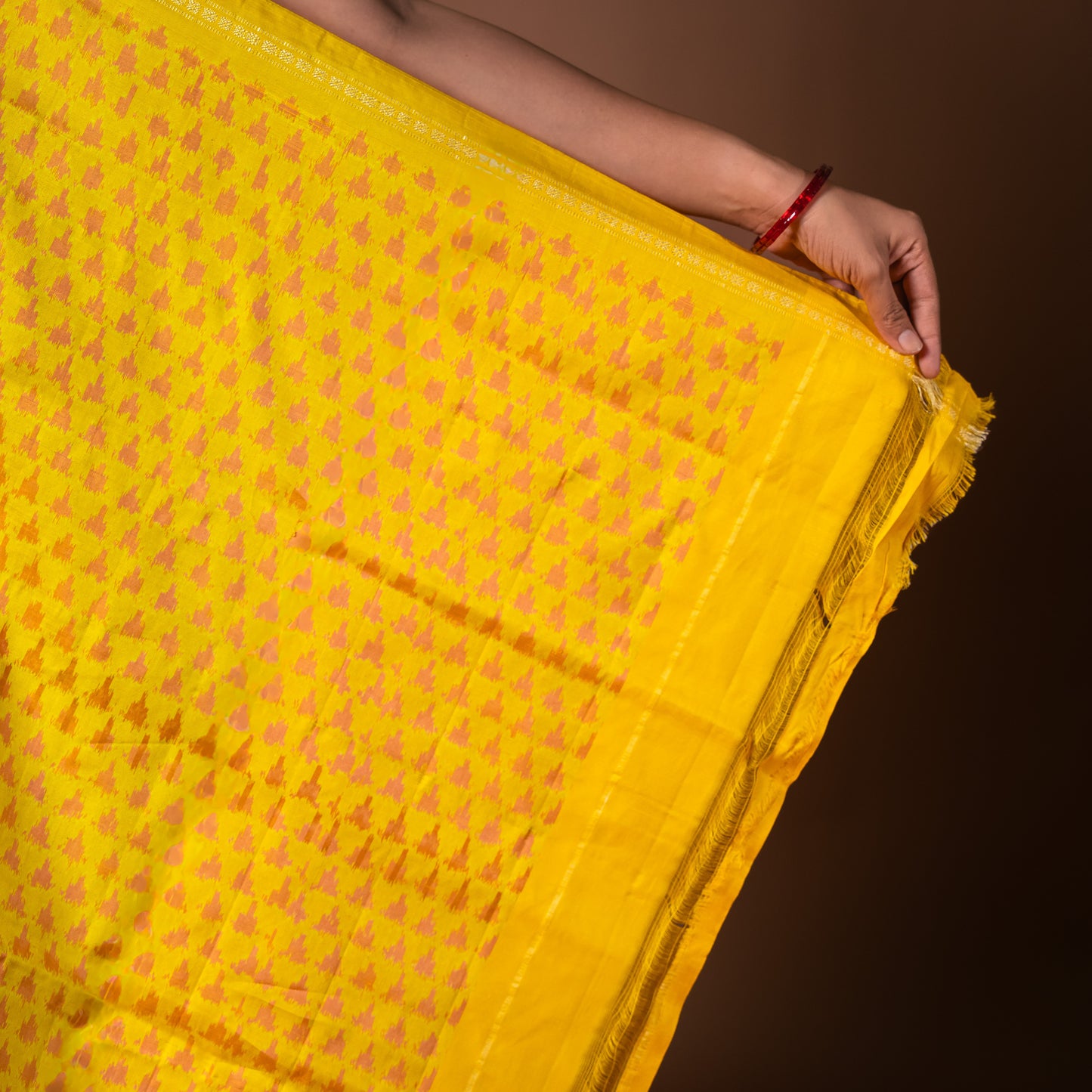Bibhu Mohapatra Yellow & Brown Mulberry Silk Pochampally Ikat Saree Ikatan