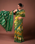 Bibhu Mohapatra Green & Yellow Mulberry Silk Pochampally Ikat Saree Ikatan