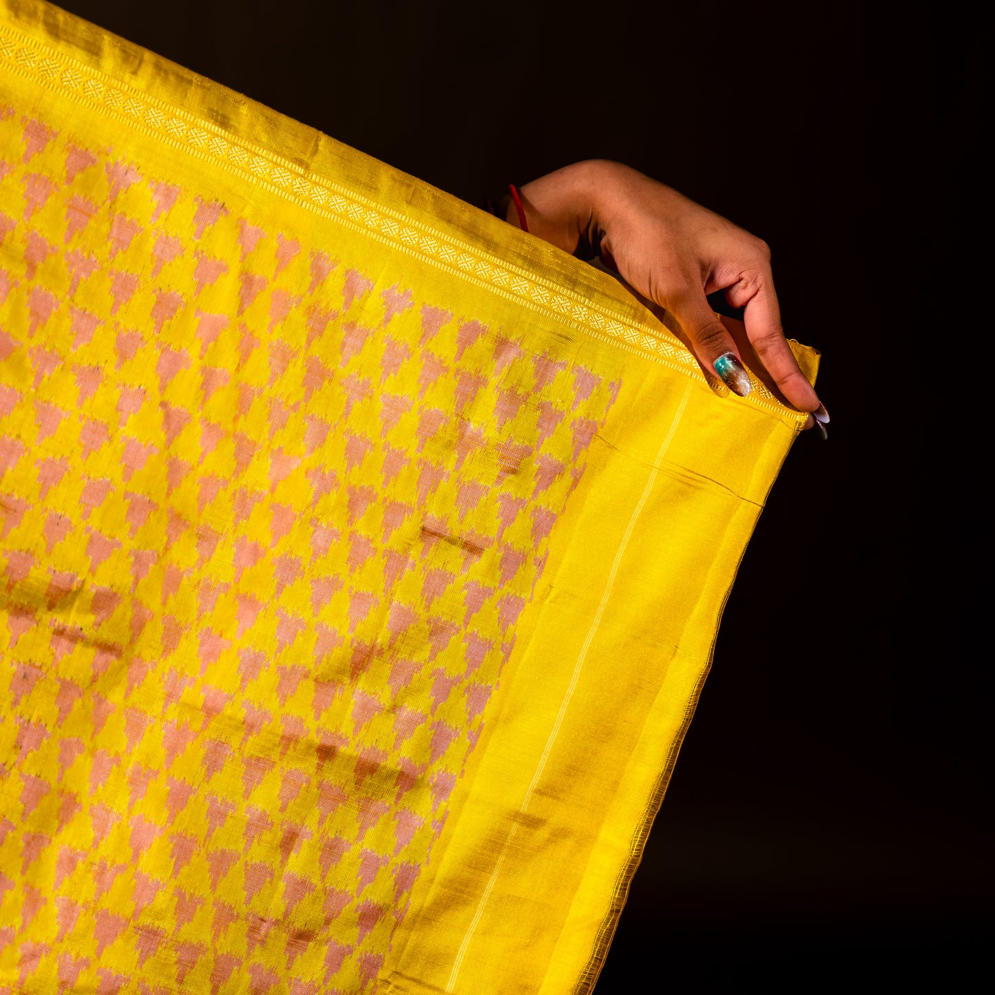 Bibhu Mohapatra Yellow & Pink Mulberry Silk Pochampally Ikat Saree Ikatan