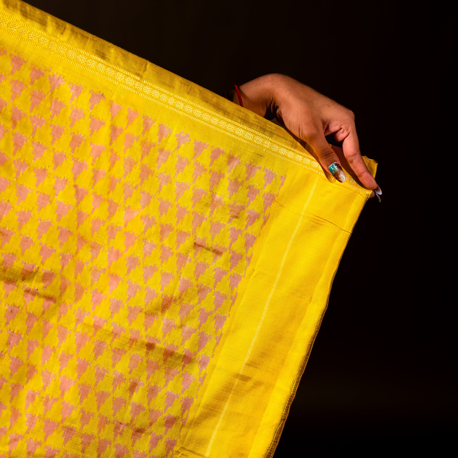 Bibhu Mohapatra Yellow & Pink Mulberry Silk Pochampally Ikat Saree Ikatan