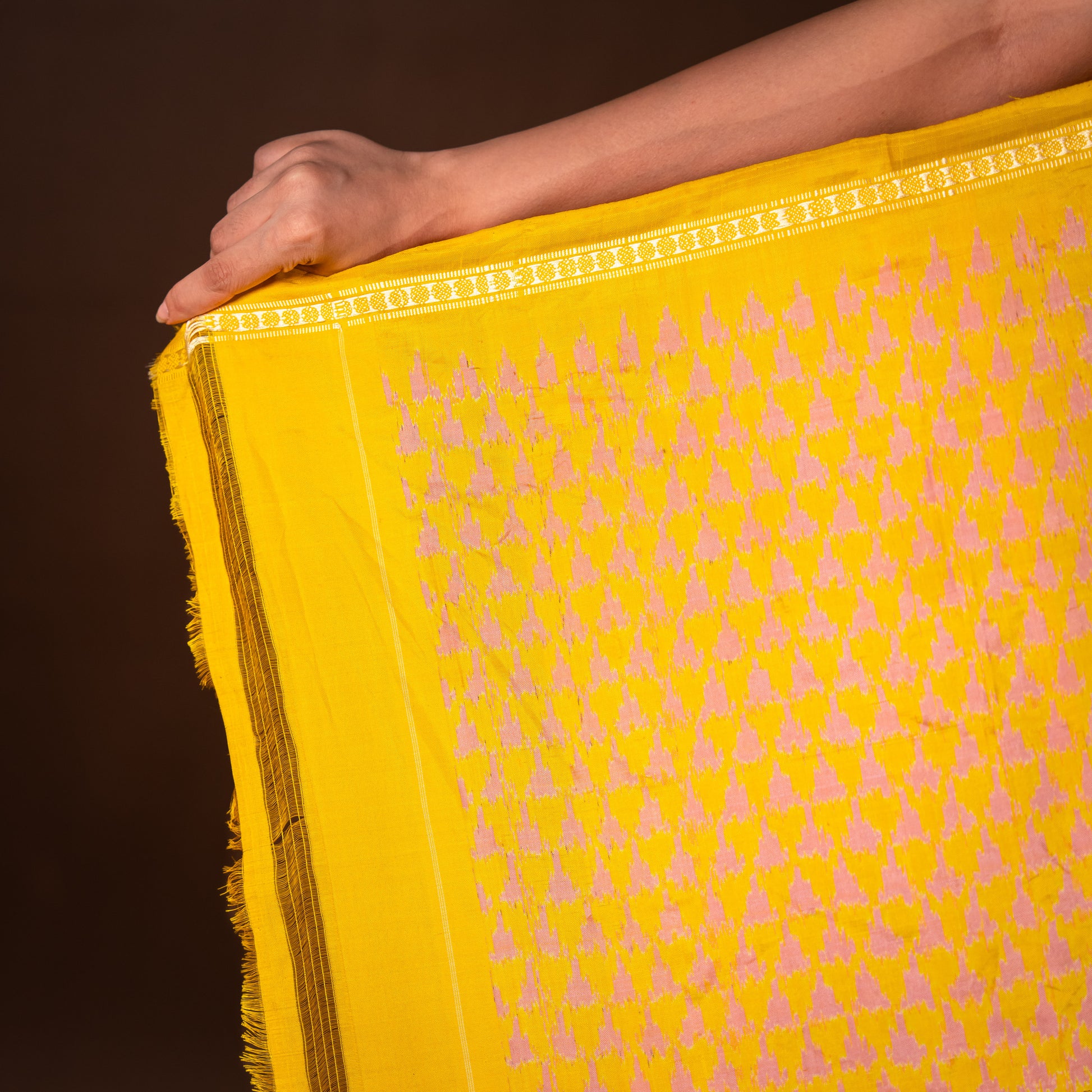 Bibhu Mohapatra Yellow & Grey Mulberry Silk Pochampally Ikat Saree Ikatan