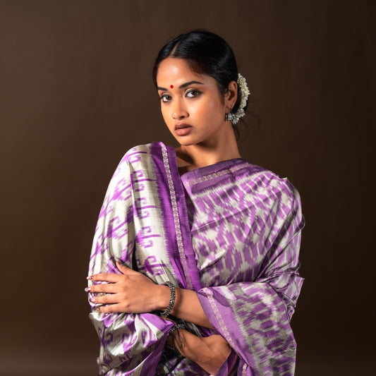 Bibhu Mohapatra Light Purple Mulberry Silk Pochampally Ikat Saree Ikatan
