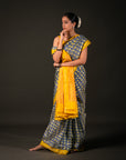 Bibhu Mohapatra Blue & Yellow Mulberry Silk Pochampally Ikat Saree Ikatan