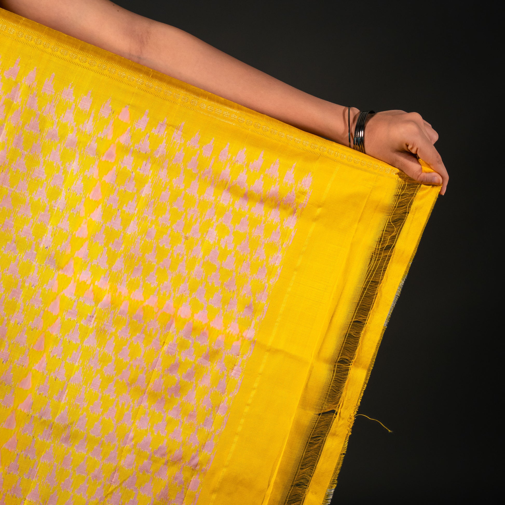 Bibhu Mohapatra Blue & Yellow Mulberry Silk Pochampally Ikat Saree Ikatan