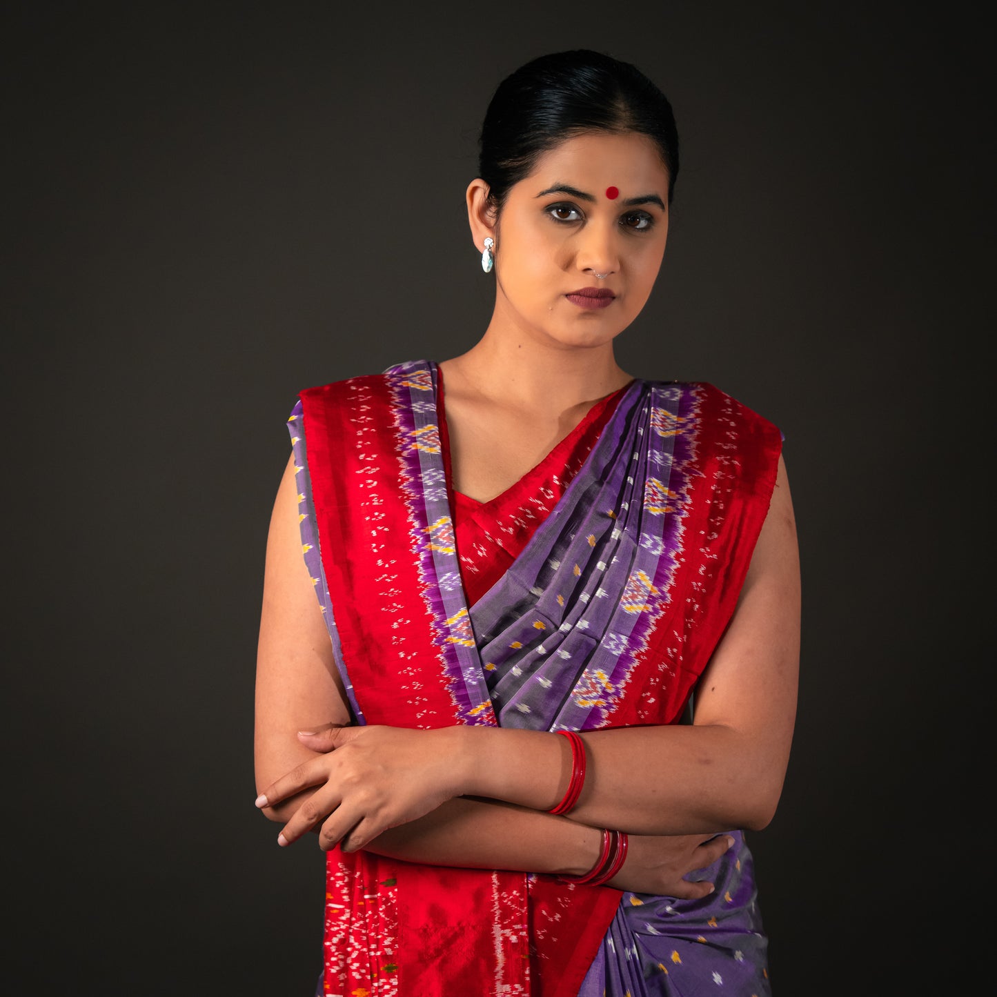Ikatan Violet & Red Mulberry Silk Odisha Ikat Saree Ikatan