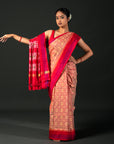 Ikatan Light Red & Yellow Mulberry Silk Odisha Ikat Saree Ikatan