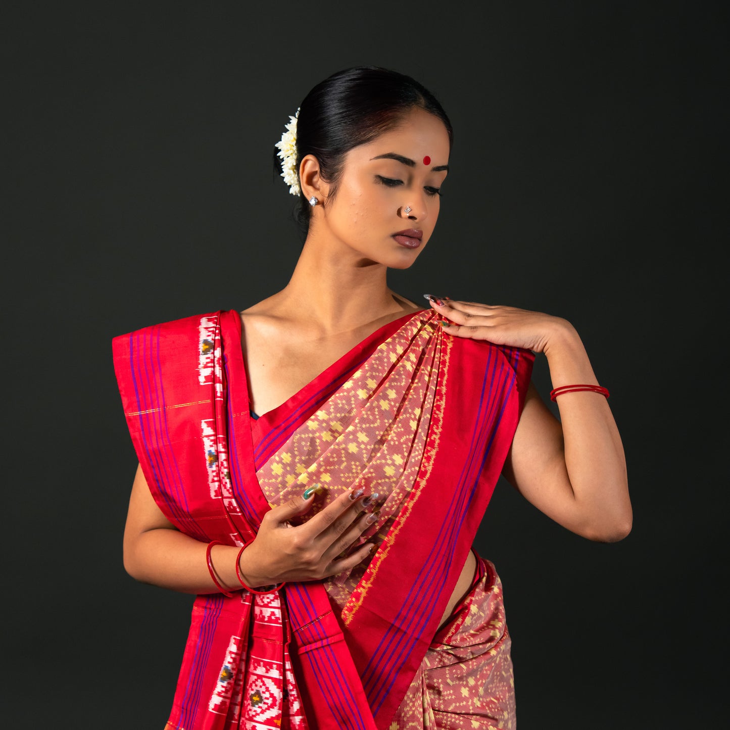 Ikatan Light Red & Yellow Mulberry Silk Odisha Ikat Saree Ikatan