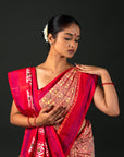 Ikatan Light Red & Yellow Mulberry Silk Odisha Ikat Saree Ikatan
