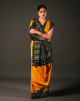 Ikatan Yellow & Black Mulberry Silk Ikat Saree Ikatan