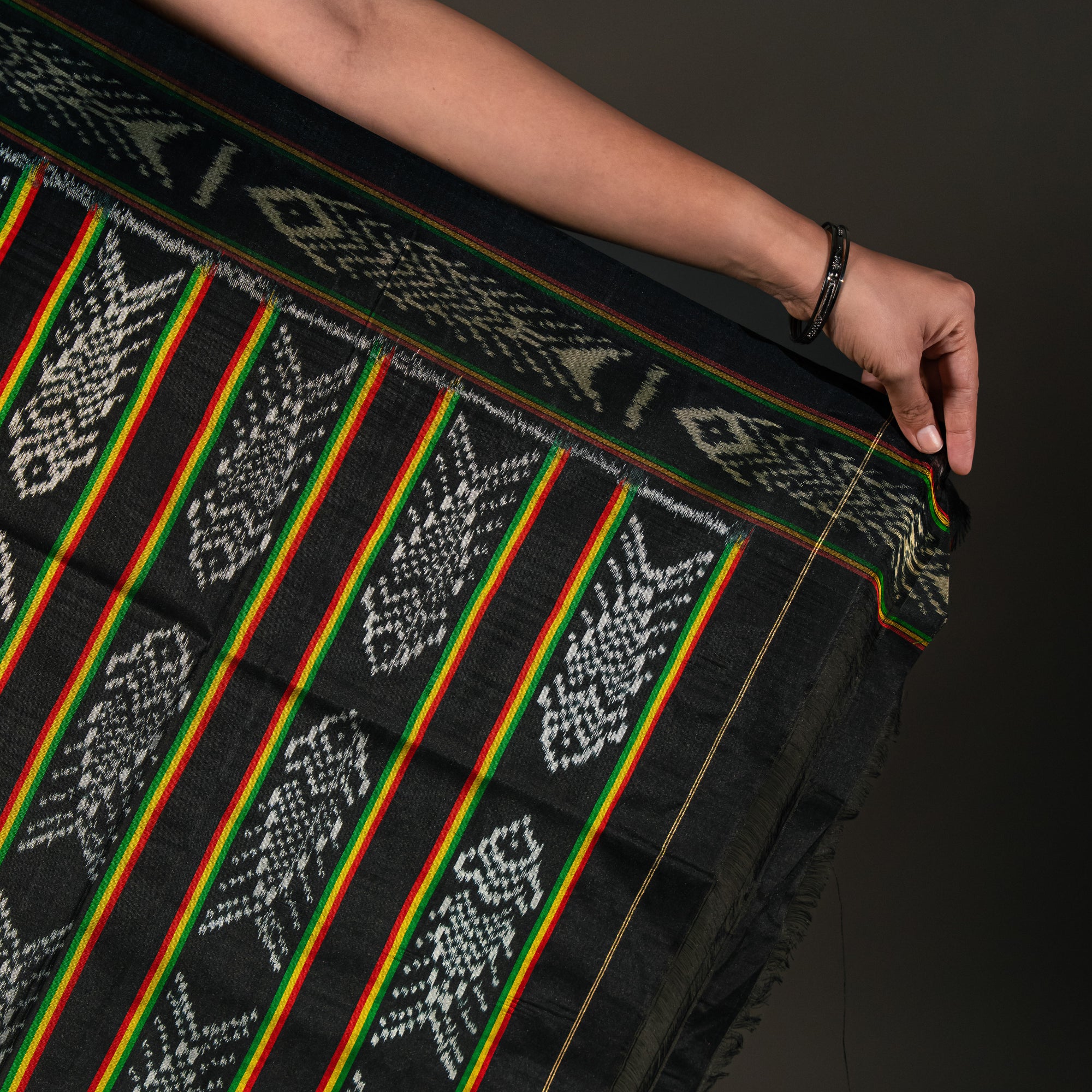 Ikatan Yellow & Black Mulberry Silk Ikat Saree Ikatan
