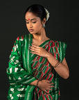 Ikatan Green & Red Mulberry Silk Pochampally Ikat Saree Ikatan