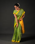 Bibhu Mohapatra Green & Yellow Mulberry Silk Pochampally Ikat Saree Ikatan