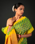 Bibhu Mohapatra Green & Yellow Mulberry Silk Pochampally Ikat Saree Ikatan
