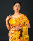 Ikatan Yellow & Orange Mulberry Silk Pochampally Ikat Saree Ikatan
